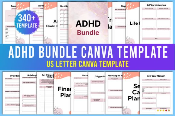 Download ADHD Planner Bundle Canva Templates - Adhd planner Collection
