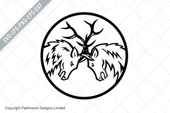 Download Bull Elk or Wapiti Fighting Retro Mascot - Fighting Collection