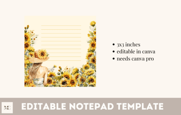 Download Sunflower Gir 3x3 Inches Notepad - Notepad Collection