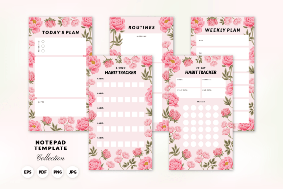 Download Printable Floral Habit Tracker Notepads - Notepad Collection