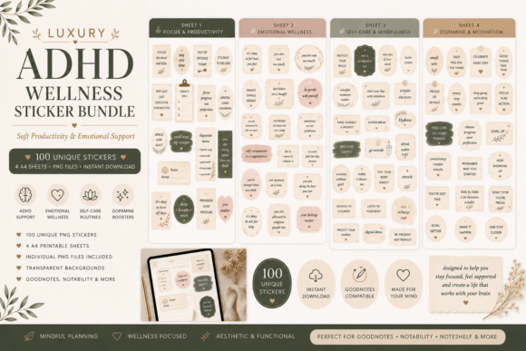Download Luxury ADHD Planner Sticker Pack - Adhd planner Collection