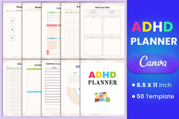 Download Editable ADHD Planner Canva Template - Adhd planner Collection
