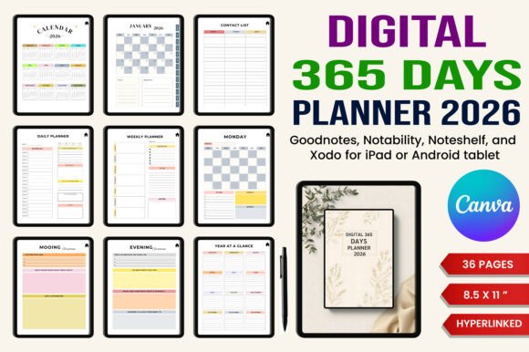 Download Digital 365 Days Planner 2026 - 365 days planner Collection